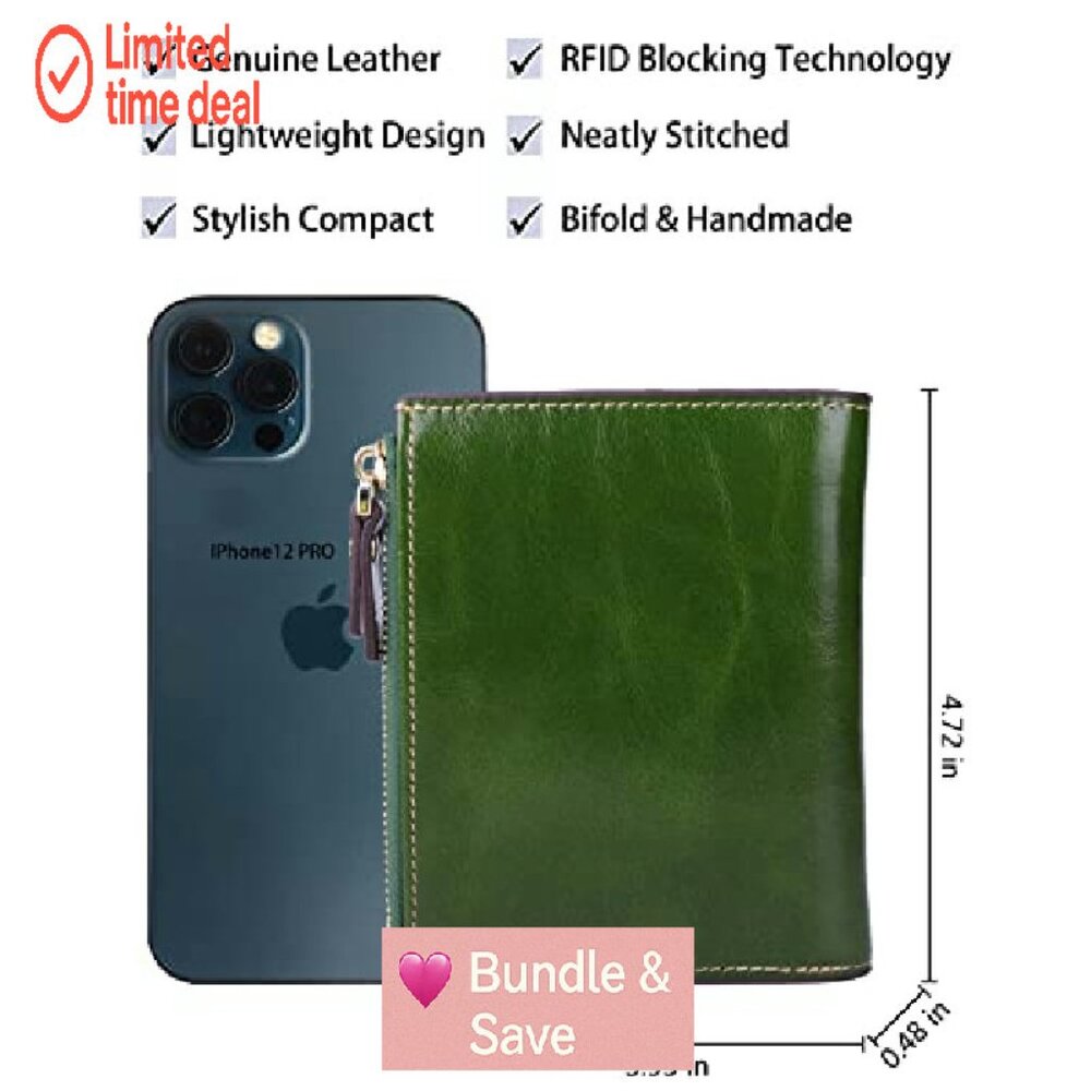 Genuine Leather Rfid Blocking Compact Wallet With… - image 5
